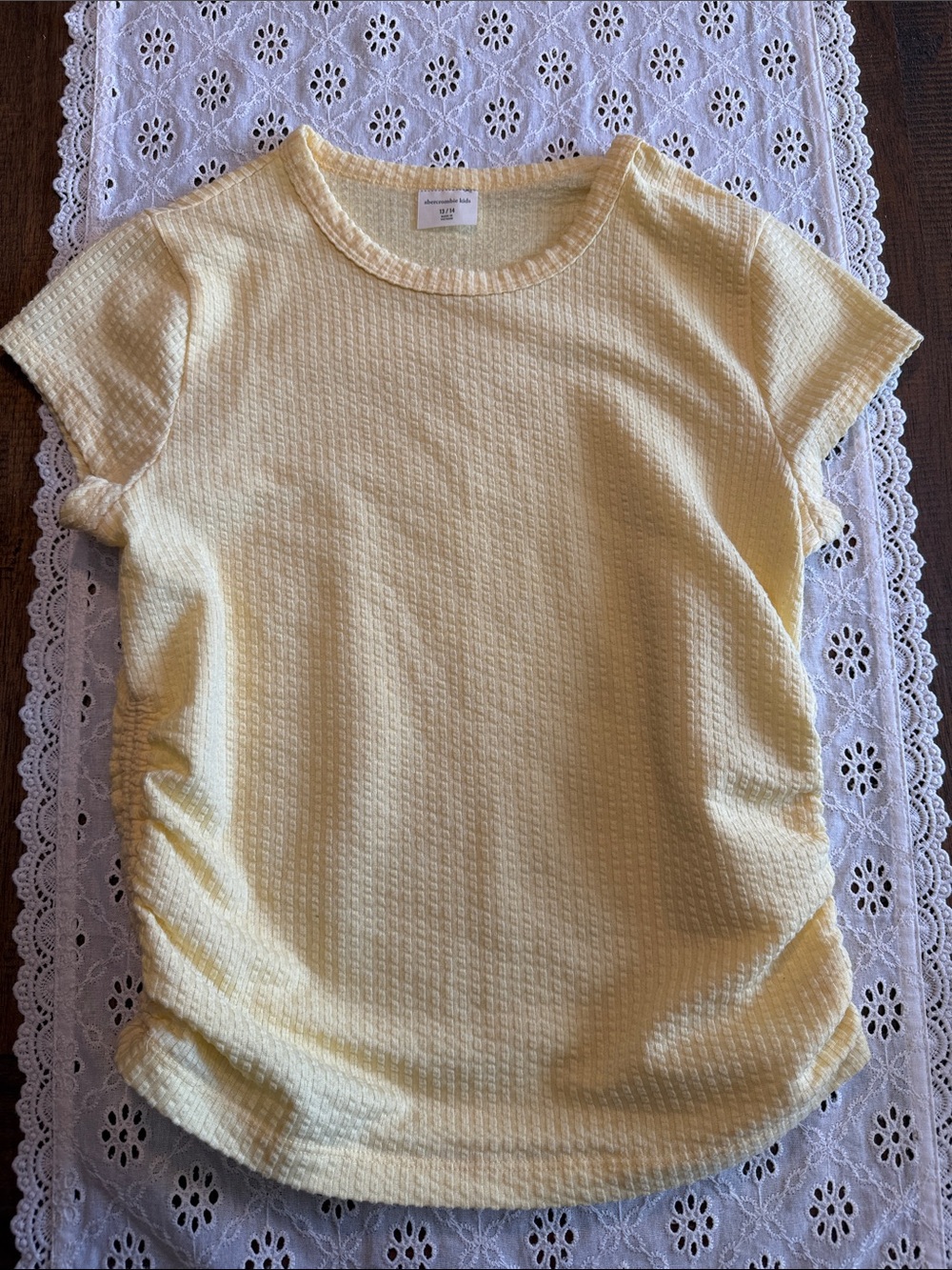 Abercrombie & Fitch Light Yellow Textured Short Sleeve Top
